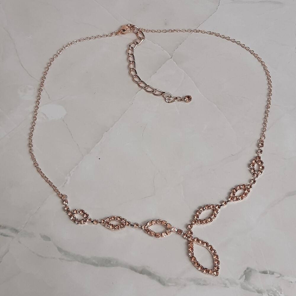 Rose Gold & Pink Rhinestone  Necklace